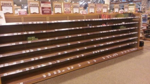 Empty ammo shelves during the height of the ammo shortage (Photo by Glockforum.com)