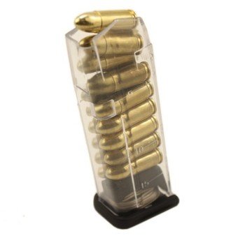 The ETS Glock magazines have a smoky, clear body.