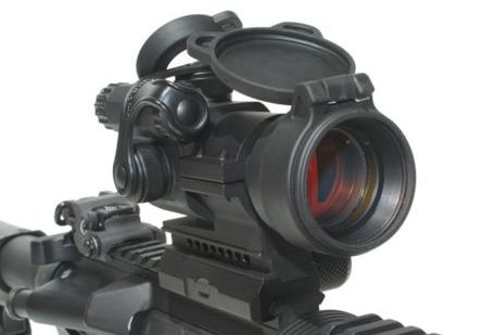 The Aimpoint PRO comes with flip-up lens covers, QD rail attachment, detachable riser, and cap securement straps.