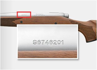 The serial number location on Model 700 and Model 7 rifles.