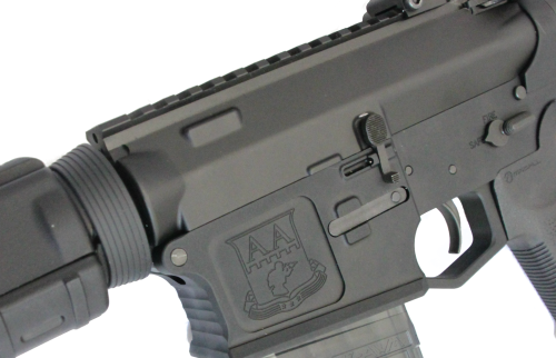 The melonite finish and common parts shared with an AR-15.