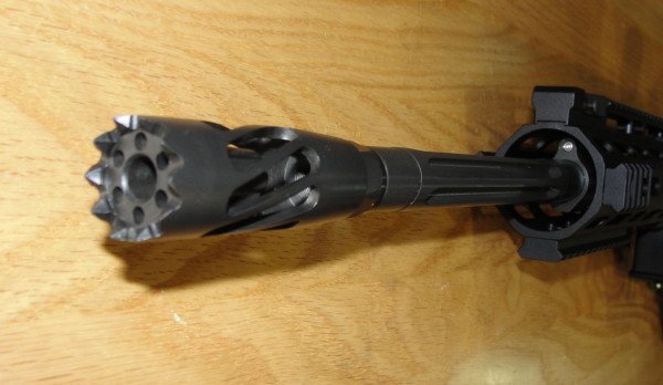 The RRA Helical muzzle brake is a very unique design. In addition to the open helical twists, there are (8) ports at the muzzle's end to help vent gas forward further reducing muzzle rise.