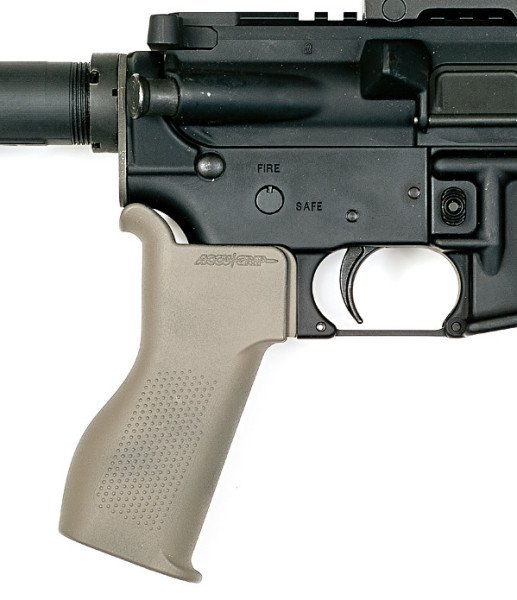 The newly designed, personally adjustable Accu-Grip mounted on an AR-15.