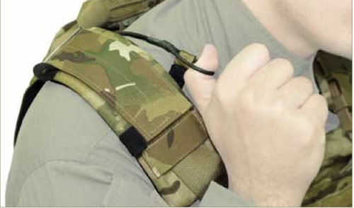 To use the quick release the officer would first grab the loop at the end of the release cord.