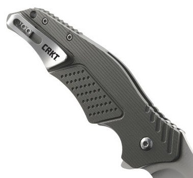 The gun metal gray aluminum handle and short pocket clip.