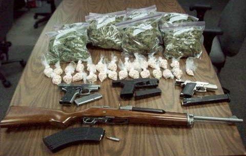 A nice haul of illegal dope and firearms. (Photo from SBPD)