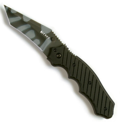 The CRKT Triumph "TS" model with gray tiger stripe blade.