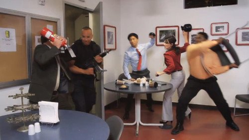 This still shot from the U.S. Homeland Security Active Shooter training shows the final step - FIGHT.