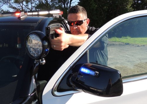 The Author during high-risk vehicle stop training with his issued Glock 22.