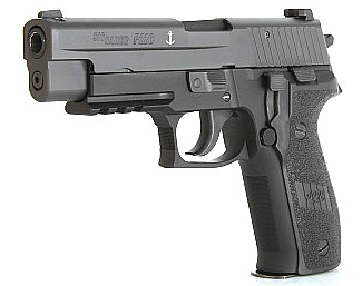 A SEAL Sig Sauer P226 Mk25, with anchor marker on the slide.