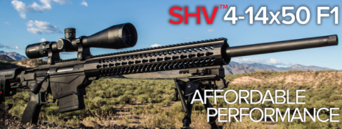 The new Nightforce SHV 4-14x50 F1 rifle scope mounted on a Ruger Precision Rifle.