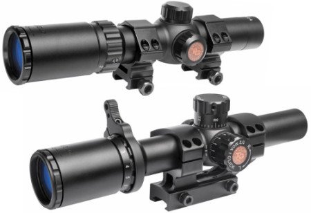 A comparison of the TRUGLO 30 series optics (1-4x top, 1-6x bottom).