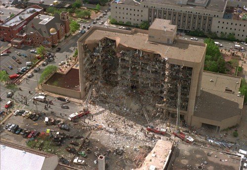 The Murray Federal Building after the Ryder truck filled with ANFO exploded.
