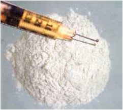 Powdered heroin is often heated with water to make injectable heroin (photo by DEA).