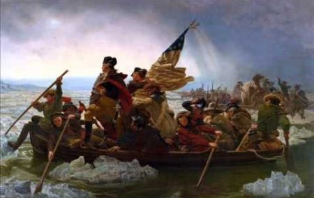 The Continental Army crossing the Delaware (photo from YouTube).