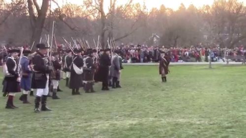 Re-enactors prepare for the Battle of Lexington photo from YouTube).