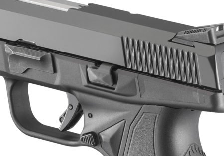 Criss-crossing slide serrations add grip, while the low axis barrel helps reduce recoil.