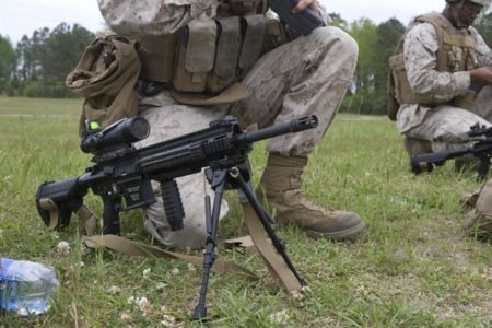 The HK 416 will likely be issued standard with a bipod (photo by 2ndmardiv.marines.mil).