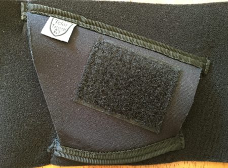 The Neoprene Tagalong holster has double stitched nylon edges, and a Velcro patch on top for the retention strap.