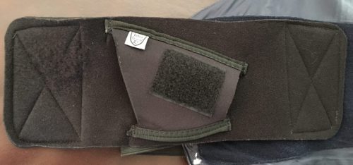 The Tagalong holster is sewn into a fixed position.