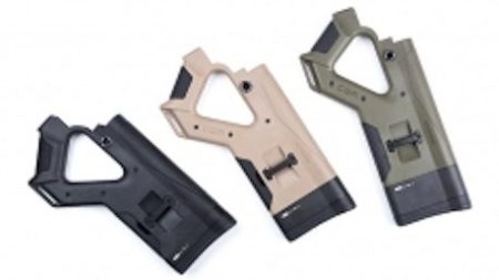 The HERA Arms CQR buttstock comes in black, tan, or green.